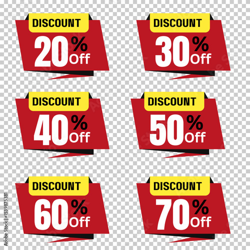 20% to 70% Discount Badges Set – Promotional Sale Labels for Ecommerce and Marketing
