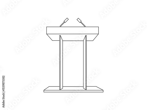 Tribune line icon. Microphone, mic. media concept. Black flat Line vector icon with a picture of speech as a tribune. Thin linear lectern, podium, tribune outline icon isolated on white background.