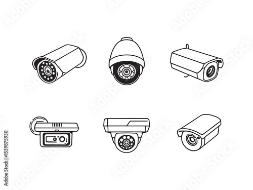 Line art illustration of modern ip surveillance camera