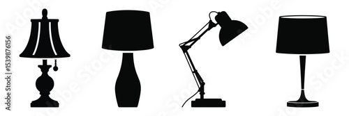 Furniture lamp silhouette set with traditional and folding lamps

