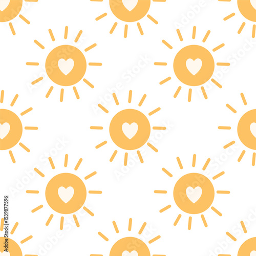 Sun with heart seamless boho pattern