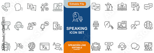 Speaking line editable icon set. Communication icons collection. Containing discussion, speech bubble, talking, consultation, conversation and more. vector ...