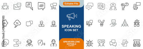 Speaking line editable icon set. Communication icons collection. Containing discussion, speech bubble, talking, consultation, conversation and more. vector ...