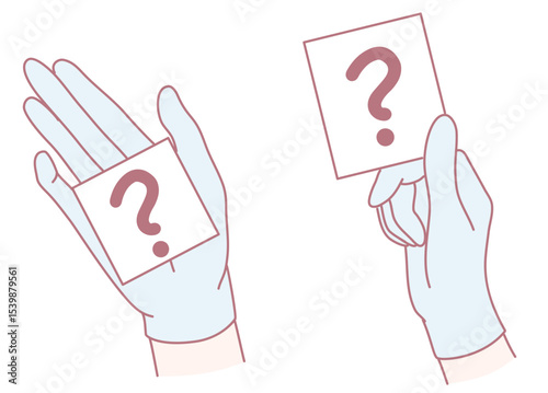 Hands grasping question mark cards, representing the themes of inquiry and uncertainty in the decisionmaking process