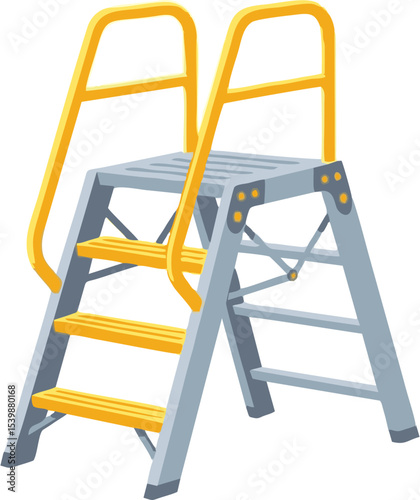 A Sturdy Folding Stepladder with Bright Yellow Handrails