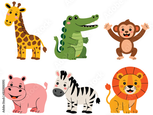 African wildlife landscape with animals vector isolated white background