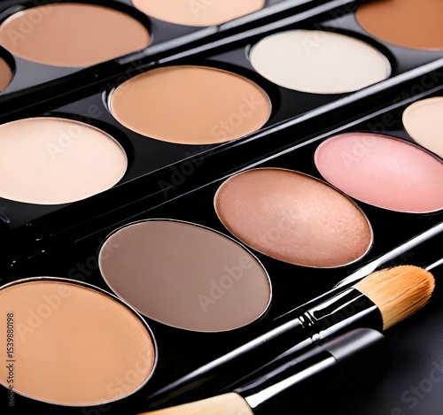 set of professional eyeshadows for makeup in beige natural shades