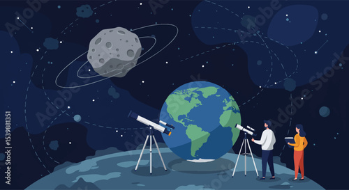 World Asteroid Day Vector Earth and Asteroid Observation