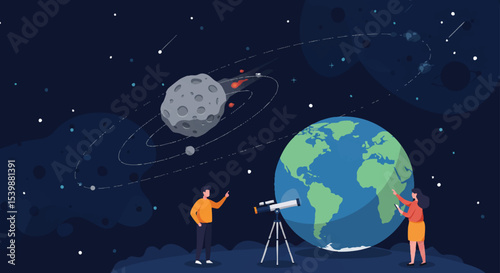 Cosmic Encounter Vector Asteroid Approaching Earth Scene