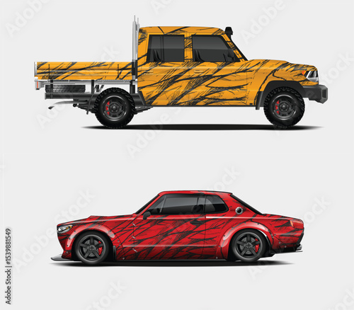 Custom Car and Truck Designs with Abstract Graphic Wraps