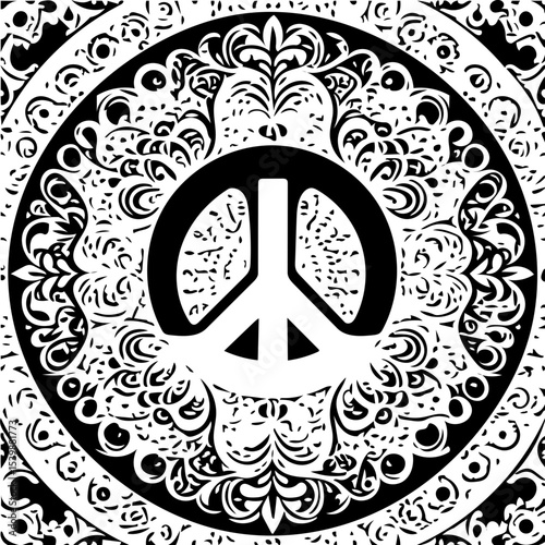 peace symbol fractal black and white vector background 