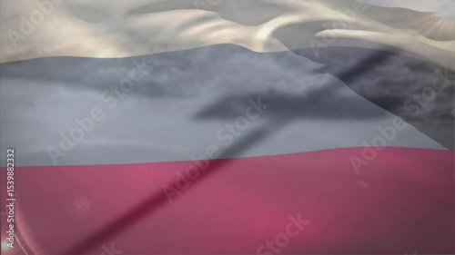 Light wind starting flag lifting white stripe and flowing blue red stripes under sunlight glinting