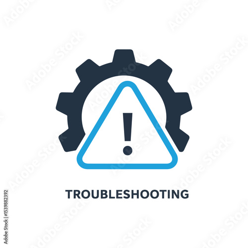 Troubleshooting Technical Issues Depicted by Gear with Exclamation Mark Emphasizing Support and Problem Solving for Computer and IT Systems