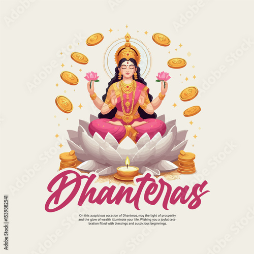 Happy Dhanteras and Happy Diwali Festival Greeting Card for Indian Traditional Celebration Social Media Post Design