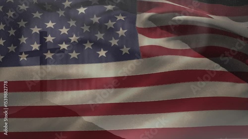 Subtle breeze kicking off US flag rippling and billowing under studio lights showcasing texture