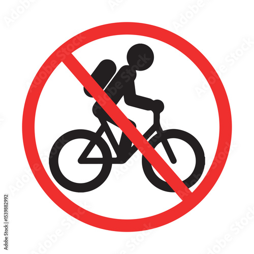 no cycling with backpack sign with person symbol in red circle