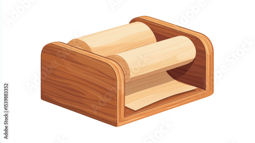 Isometric view of a wooden watch winder. The winder is light brown, appearing to be made of oak or a similar light-colored wood. It has a rectangular base with curved sides and two cylindrical