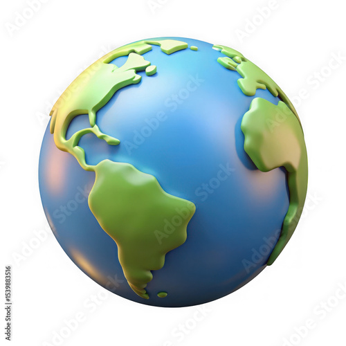 Cartoon earth globe 3d render isolated on transparent background