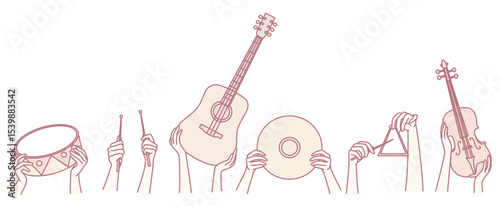 A captivating visual of diverse musical instruments held, showcasing rich musical diversity and expression