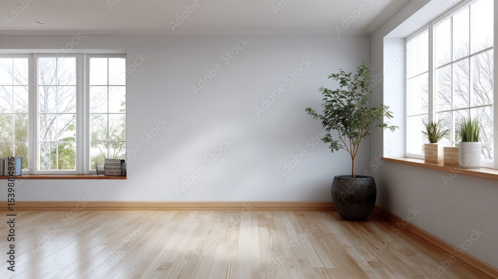 Fototapeta premium Bright Spacious Empty Room with Large and Natural Light for Modern Interior Design