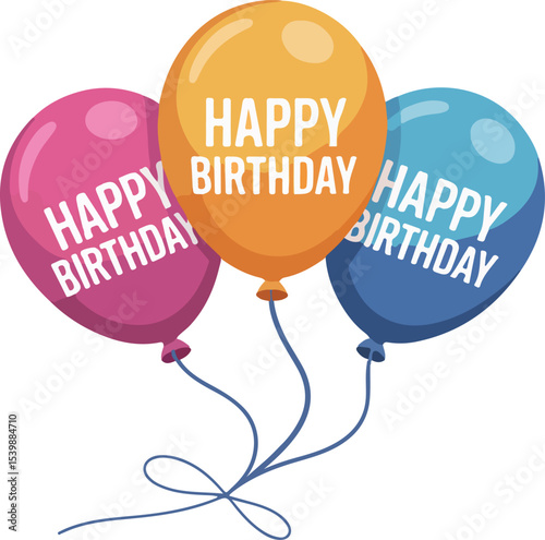 Three colorful balloons, each emblazoned with the words "Happy Birthday," float joyfully, conveying a message of celebration and cheer for a special day. 
