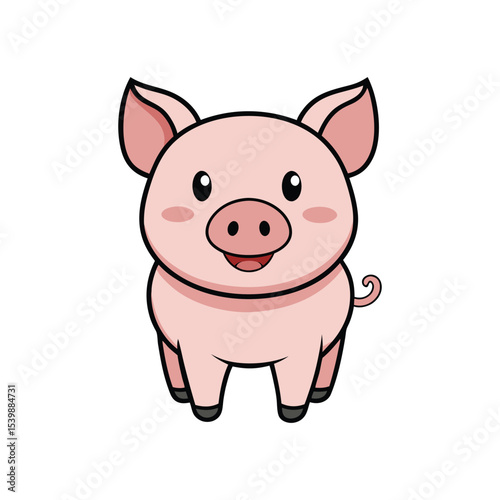 Cute Cartoon Pig Illustration – Smiling Pink Farm Animal Clipart

