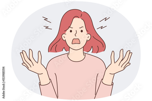 Furious woman screaming due to uncontrollable aggression and panic attack caused