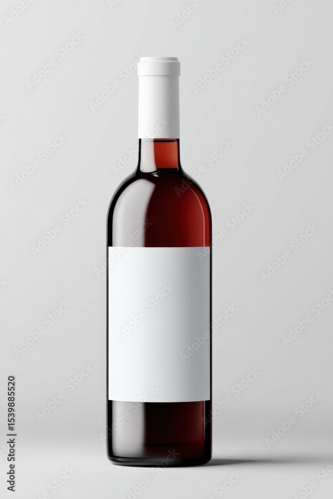 Elegant Red Wine Bottle with Blank Label on Light Gray Background Elegant Red Wine Bottle with Blank Label on Light Gray Background