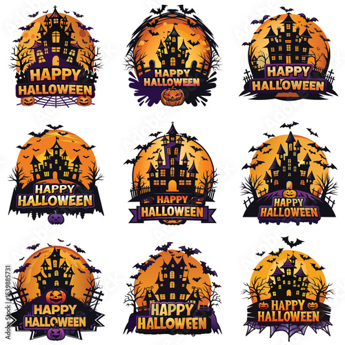 Halloween designs with haunted castle and bats
