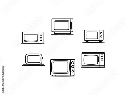 Microwave oven line art vector illustration for kitchen