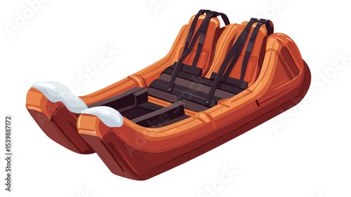 A digital illustration of an orange double inflatable raft designed for a water park or similar amusement park ride. The raft is shown from a slightly elevated angle against a white background. 