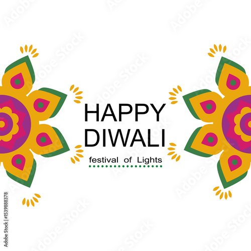 Diwali festival banner, card with holiday symbols in oil lamp, lights, template design for web and social media. Diwali festival, vector illustration.
