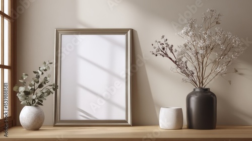 Wallpaper Mural Minimalist interior decor with elegant vases, dried flowers, and a blank mirror Torontodigital.ca