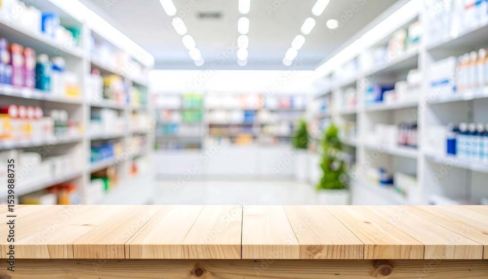 Obraz premium Pharmacy Wooden Tabletop Display.