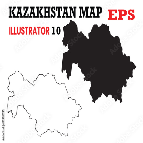 kazakhstan map vector eps illustrator 10 editable silhouette and outline versions for cartography geography and design projects