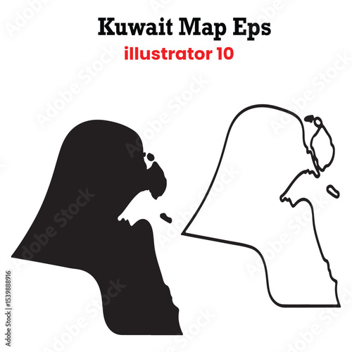 kuwait map vector eps illustrator 10 editable silhouette and outline versions for cartography geography and design projects