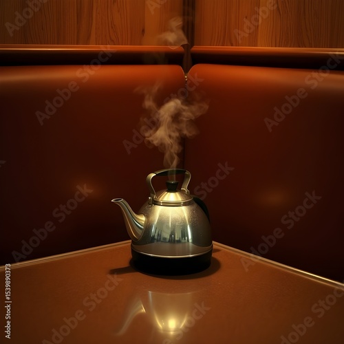 A kettle steaming in a corner booth, the first signs of life returning.
