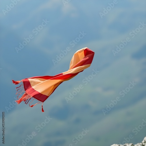 A scarf fluttering away over the edge, caught mid-flight.