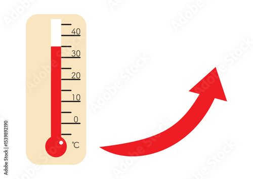 35℃を示す温度計と上昇する矢印