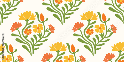 Abstract flower vintage seamless pattern background vector. Colorful botanical wallpaper with flower, foliage. Design for prints, cover, fabric, packaging, wall art, home decor.