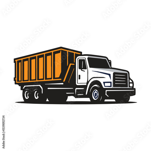 Roll-Off Dumpster Truck Vector Illustration - Commercial Waste Hauling Vehicle