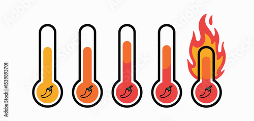 Spicy food level indicator with chili pepper thermometers