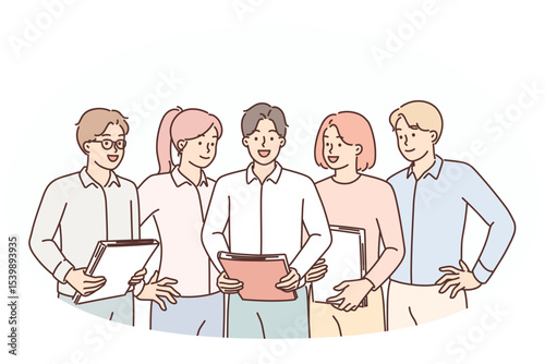Team men and women working in corporate industry providing management and consulting services