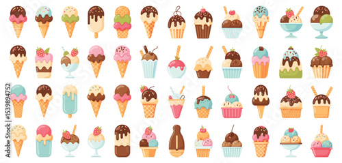 Large collection of colorful ice cream treats