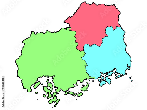 少しゆるい広島県地図 地域色分け 中国地方 西日本