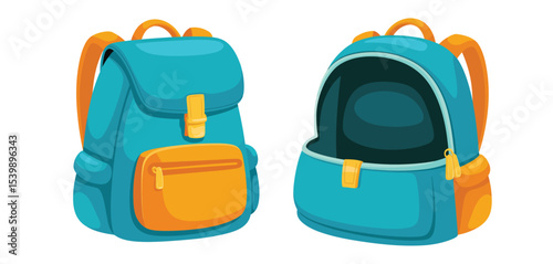 Cartoon backpack illustration open and closed