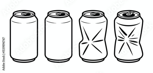 Four aluminum cans full empty and crushed illustrations