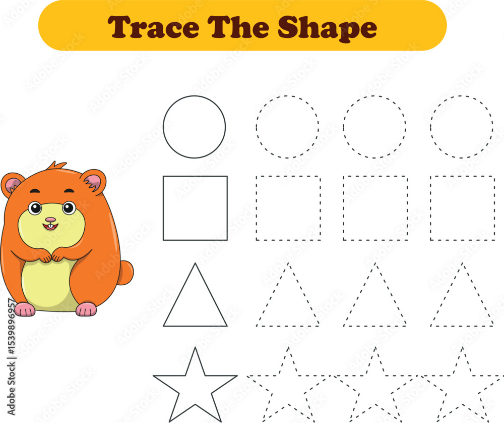 Fototapeta premium Tracing lines of different shape for kids with hamsters. Vector Illustration