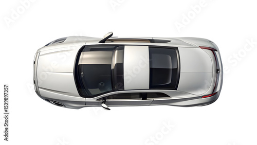 Car Top View Isolated on Pure White Background

