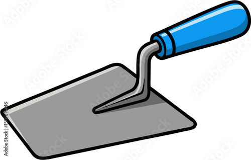 Cartoon Trowel with Blue Handle and Gray Blade, Angled Perspective
